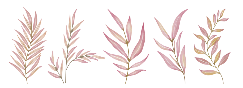 Watercolor Leaves Pink, Branch painting leaf art