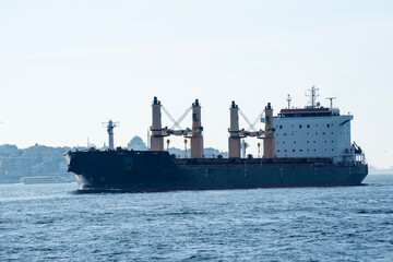 The ship sails through the Bosphorus in the morning