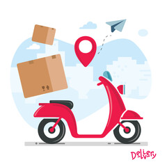 Delivery red scooter bike illustration. © Роман Столярчук