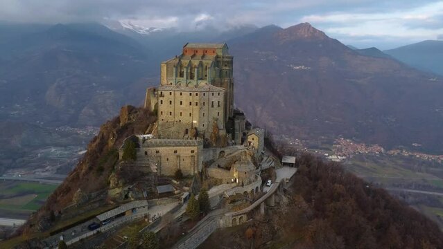 Sacra of Saint Michele (Sacra di San Michele) Drone shot, Piedmont