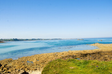 Coast of the Atlantic Ocean and low tide, sea on the coast of France