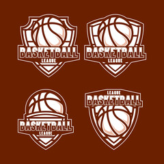 Basketball vector logo design, emblem, design with shield on light background