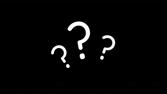 Animated question signs elements. Looking for solution. Flat cartoon style HD video footage. Interrogation points color illustration on black background with alpha channel transparency for animation
