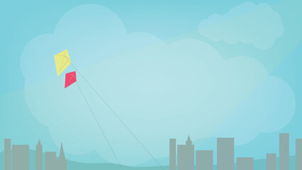 Flying  Kites with String in the city vector illustration