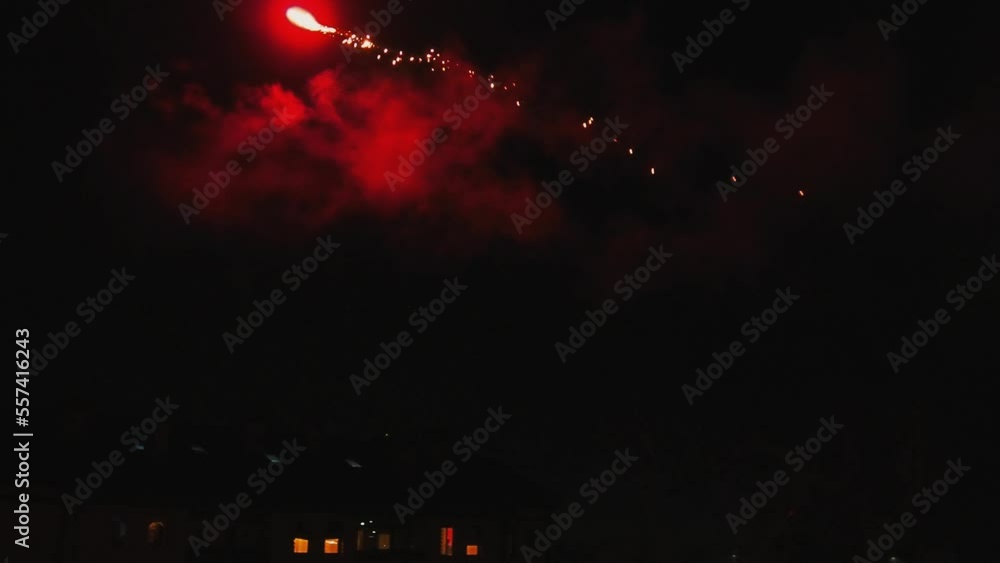 Poster defocused multicolored bokeh from fireworks in the new year or christmas holiday. abstract blurred r