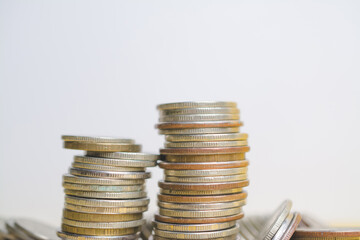 a stack of old vintage coins