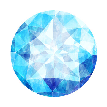 ラウンドブリリアントカットの青いジュエリー水彩イラスト画像