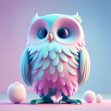 Cute owl with cupcakes, pink, pastel, muted colors, lovely, shy, sweet, love, Generative AI