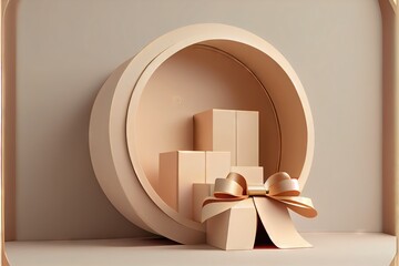 3D background gift open box display for cosmetic. AI generated art illustration.