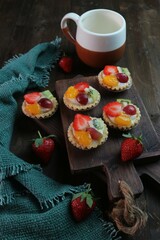 Fruit pie served on a wooden tray