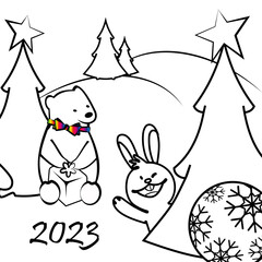 Polar bear in the New Year 2023 forest