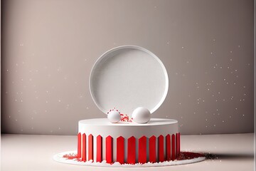 3D podium display Christmas background for cosmetic. AI generated art illustration.	
