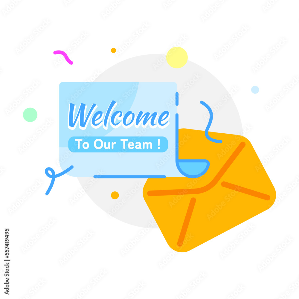 Aufkleber welcome to our team, greeting card template concept illustration flat design vector eps10, graphic e