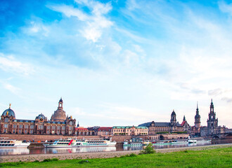 Obraz premium The picturesque view of old Dresden over the river Elbe. Saxony, Germany, Europe.