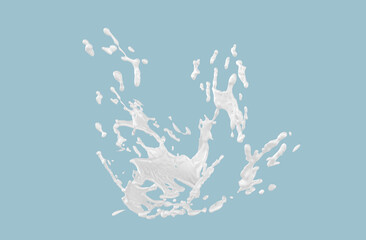 3D Realistic Fresh realistic milk splash isolated on blue background
