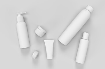 3D Realistic Template or mock up of white and blank containers of cosmetics for trademark design
