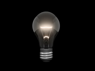Bright tungsten bulb on black background. 3d render