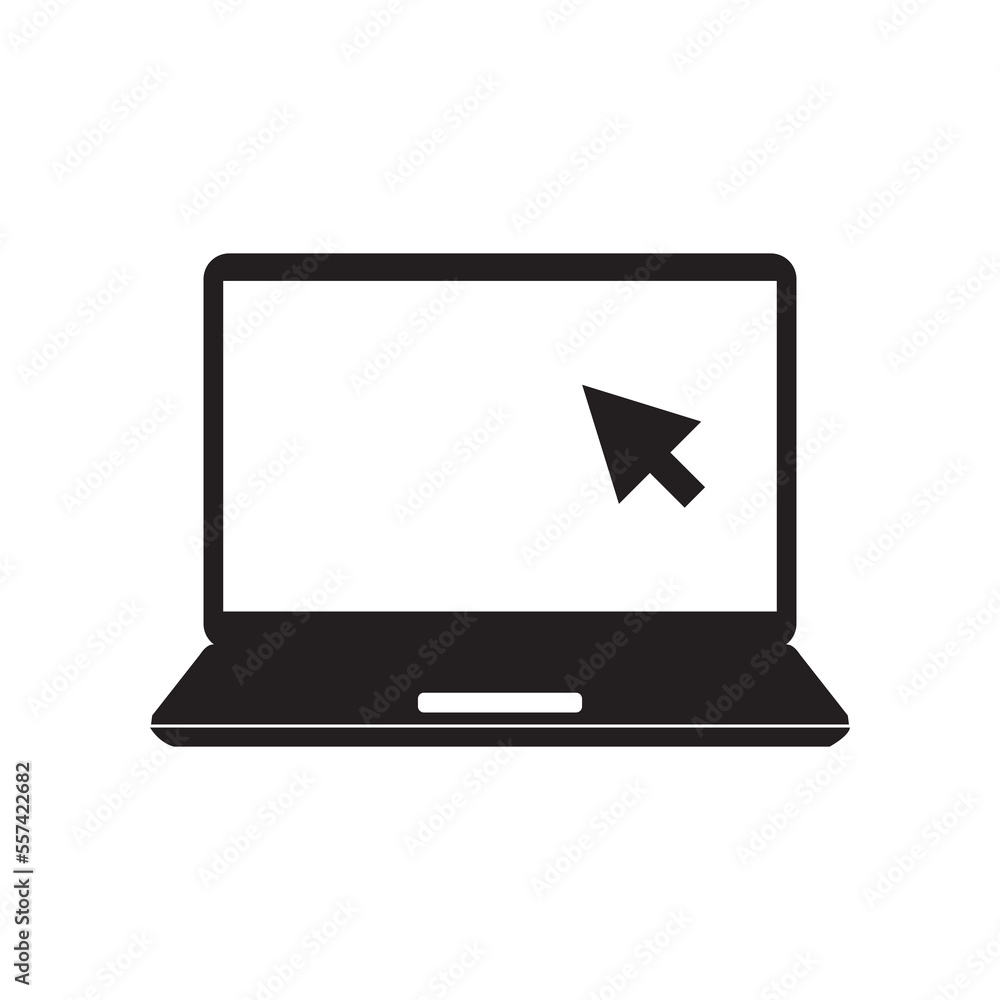 Poster laptop with pointer or cursor icon. simple solid style for web template and app. online, pc, registr