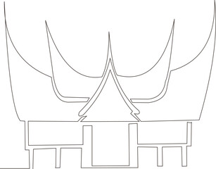 continuous line drawing of Minangkabau gadang traditional house