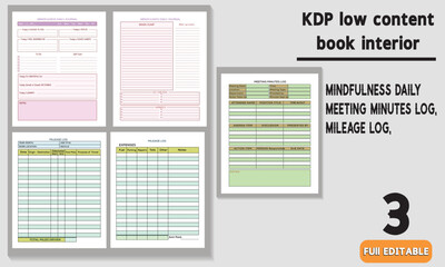 MEETING MINUTES LOG, MILEAGE LOG, MINDFULNESS DAILY JOURNAL