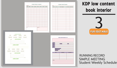RUNNING RECORD, SIMPLE MEETING MINUTES LOG,  Student Weekly Schedule