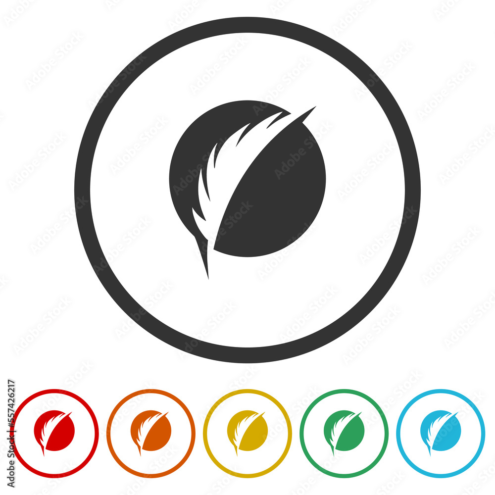 Poster feather pen logo. set icons in color circle buttons