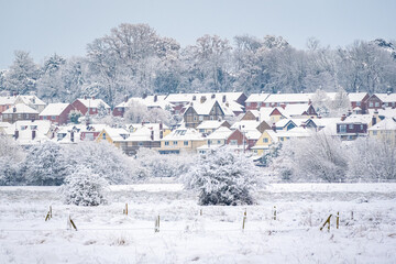 Winter scenery in the morning on the outskirts of the town
