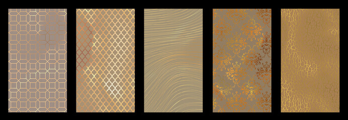 Set of golden metallic deluxe textures - aureate elegance graphic templates kit
