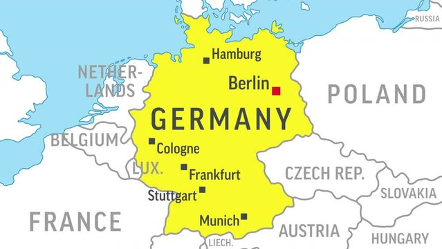 Germany Map. Zoom on World Map. 4k Video Footage. Motion Graphics