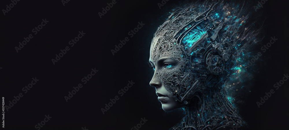Leinwandbilder artificial intelligence, a humanoid cyber girl with a neural network thinks. artificial intelligence