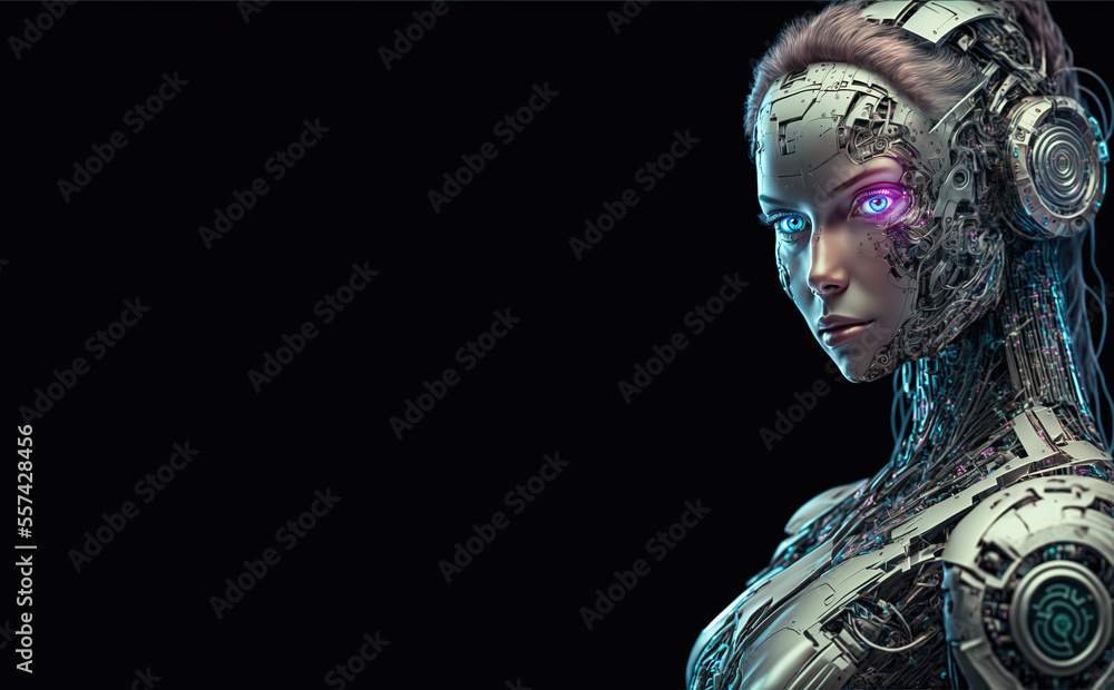 Aufkleber artificial intelligence, a humanoid cyber girl with a neural network thinks. artificial intelligence