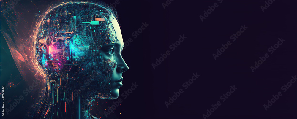 Leinwandbilder artificial intelligence, a humanoid cyber girl with a neural network thinks. artificial intelligence