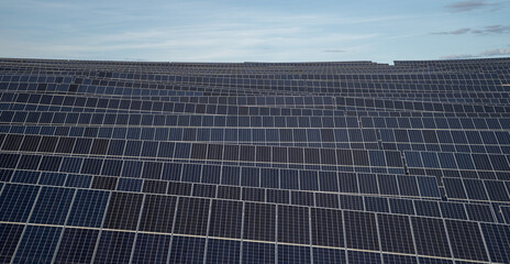 Solar panel industry, solar field, solar panels as renewable energy, environmental care