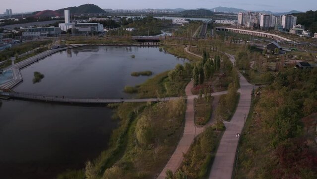 [korea drone footage] seoul city landscape, kimpo, pork