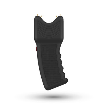 Electric shocker black electricity weapon with handle realistic vector illustration