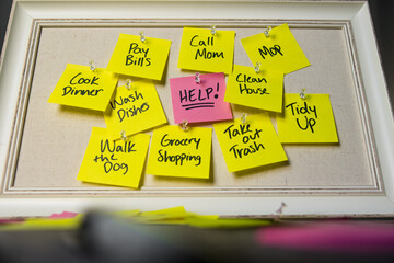 Help, Post it Notes, To Do List Sticky Notes, Overwhelmed Concept, Busy Concept, Need Help Concept 