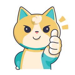 Cat giving thumbs up, approve. Cute cat cartoon character, vector illustration. Manga style.