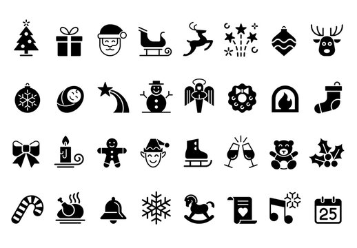 Christmas and New Year Flat Icons Set