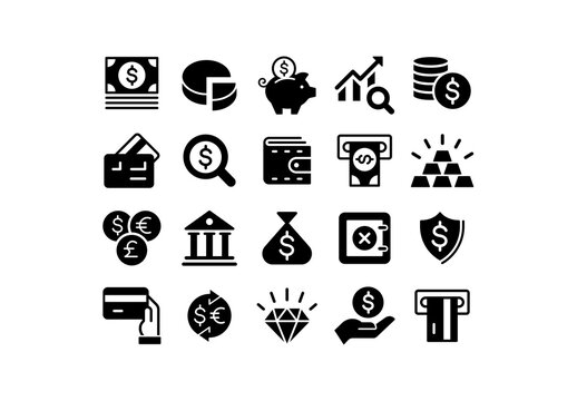 Money and Valuables Flat Icons Set