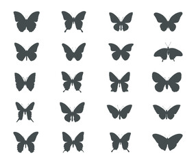 Fototapeta na wymiar Butterfly silhouettes, Butterflies silhouette set.
