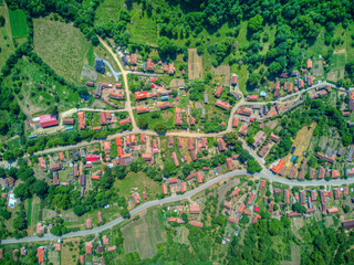 Aerial drone view of a Village or countryside. Small European village.
