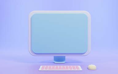 3d rendered blue computer with keyboard and mouse