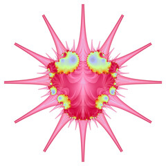 Spiky Cartoon Bug in Red Pink Blue and Yellow
