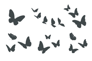 Fototapeta na wymiar Flying butterfly silhouettes, Butterflies silhouette set -V02