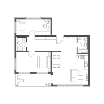 Scheme of the apartment with furniture.