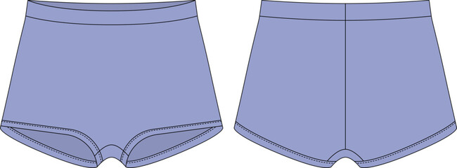 Blank girls knickers technical sketch. Cool blue color. Lady lingerie.