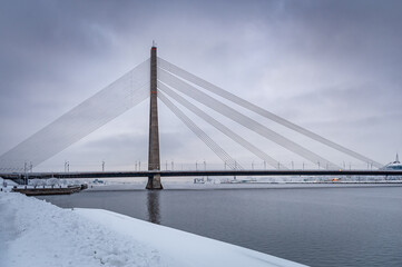 Vansu Bridge over Daugava River in Riga, Latvia