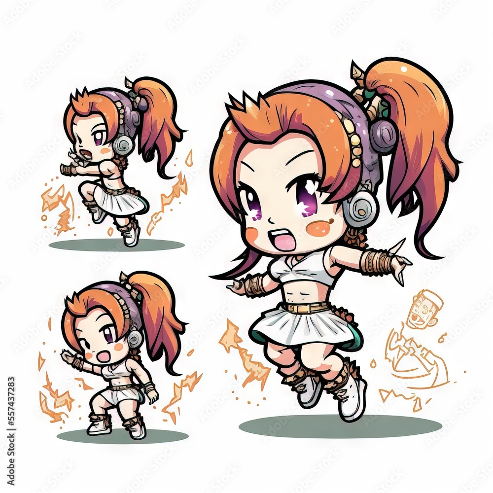 Poster a cartoon character with various poses and expressions for a character creation game. generative ai
