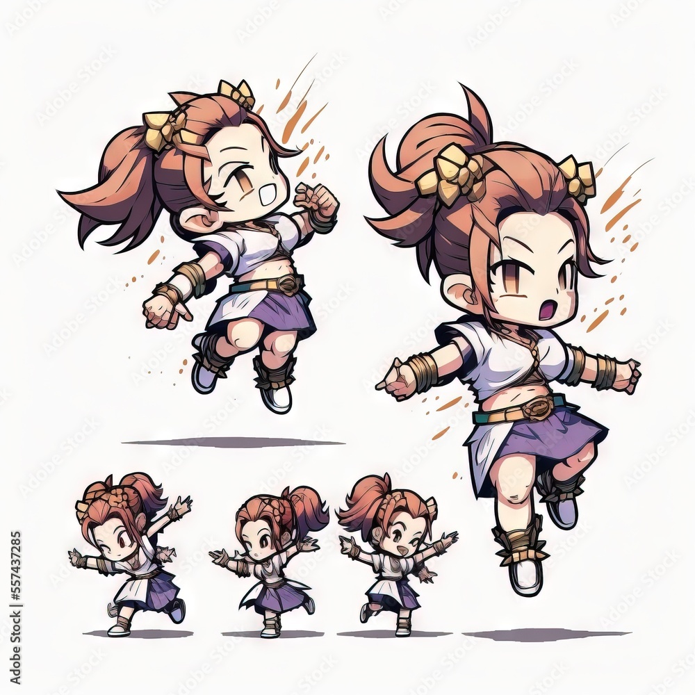 Poster a cartoon character with different poses and expressions for a character creation process. generativ