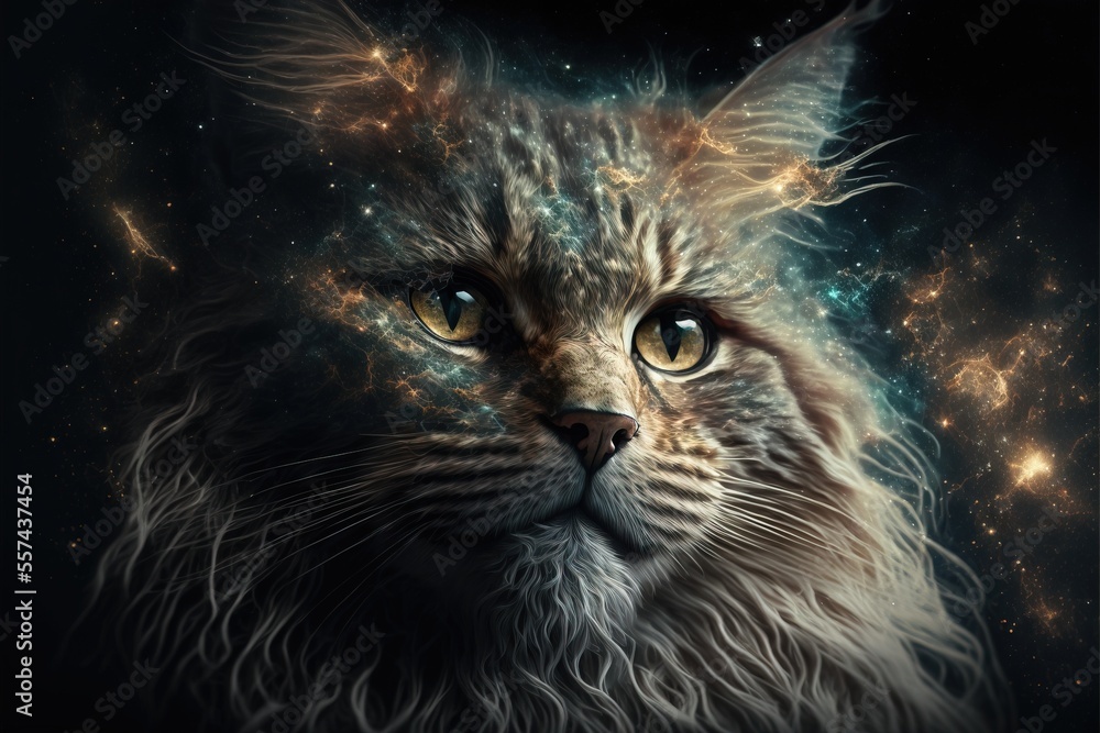 Poster a cat with a very large. generative ai